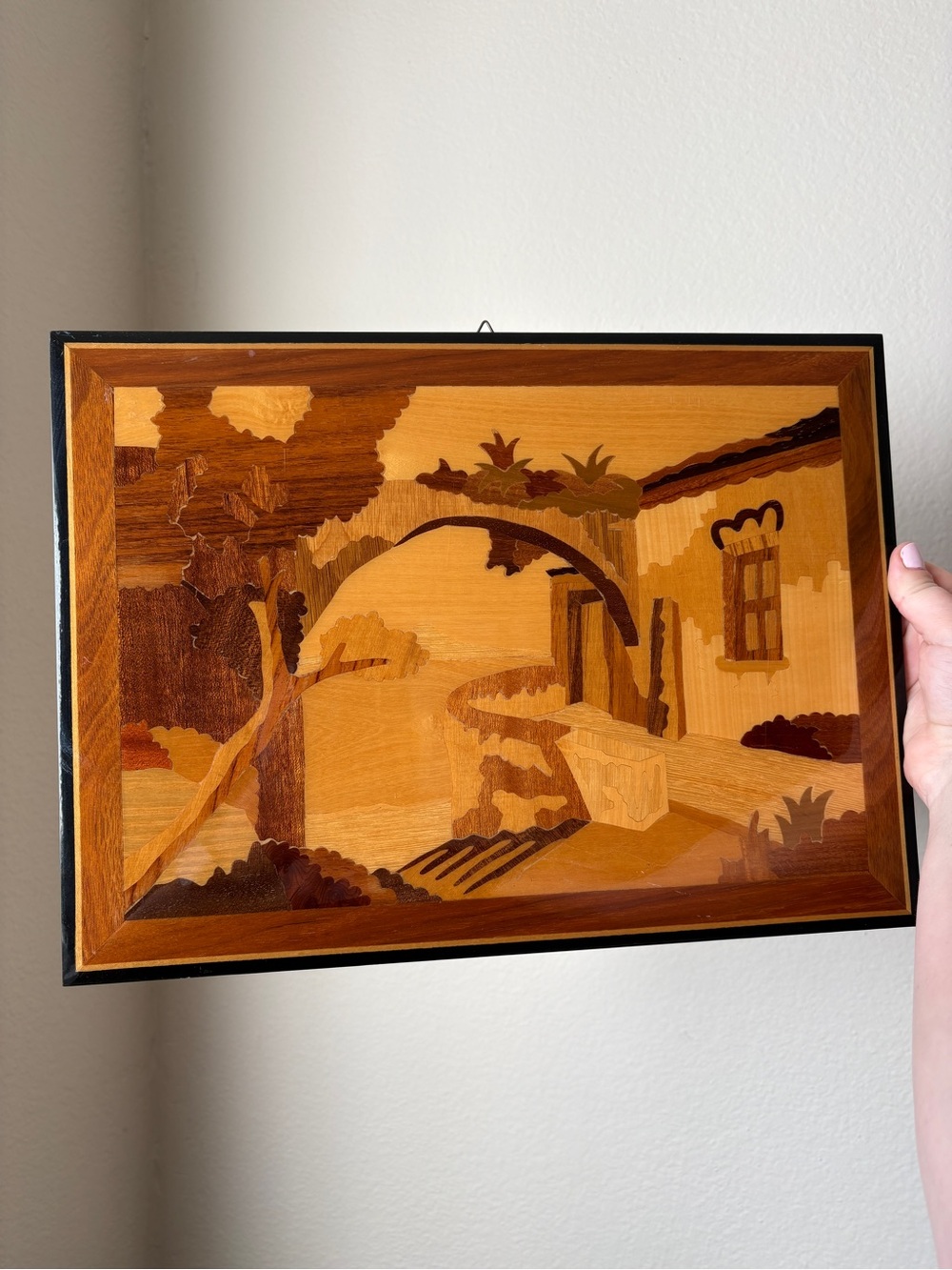 Mid-Century marquetry inlay panel art, hand-made in Italy